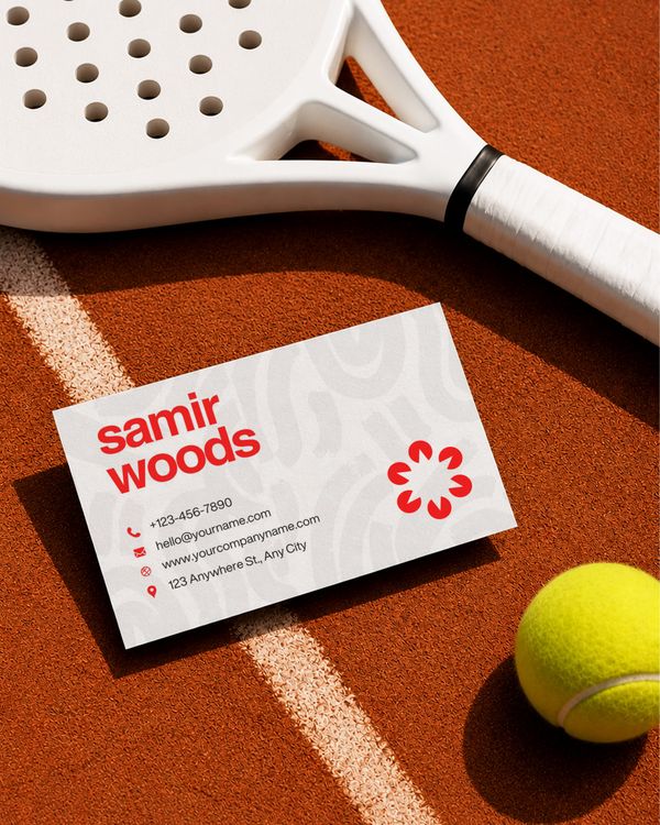 Premium Business Card Branding Mockup with Tennis Racket and Ball