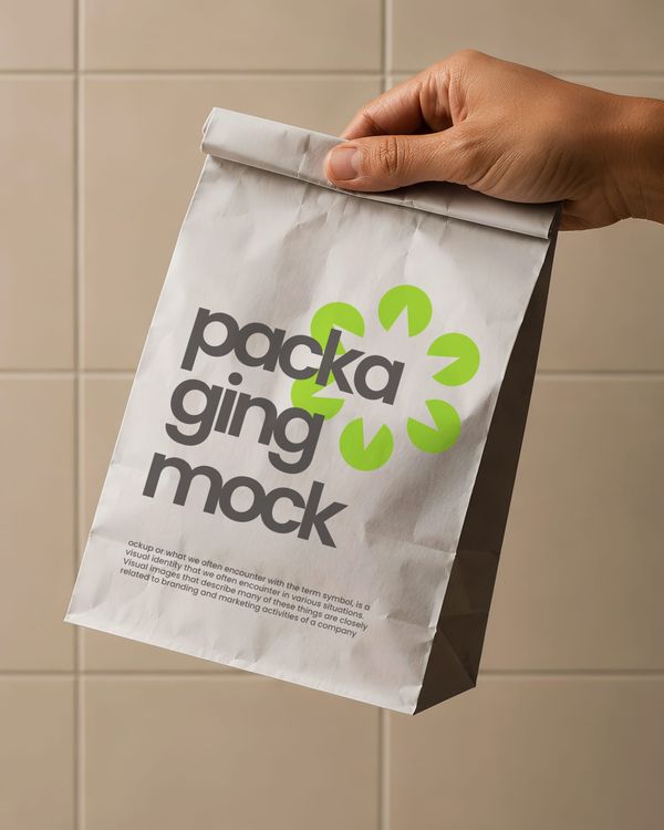 Takeaway Food Bag Mockup Held by Hand