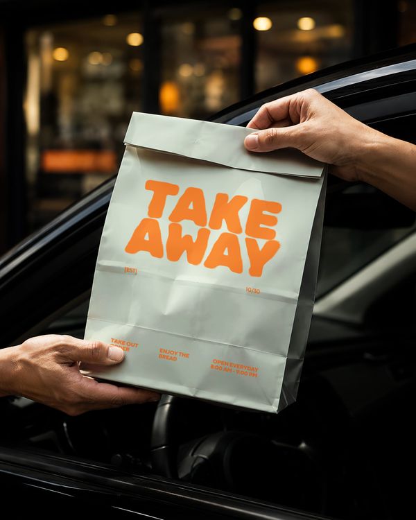 Takeaway Paper Bag Exchange Mockup Through Car Window