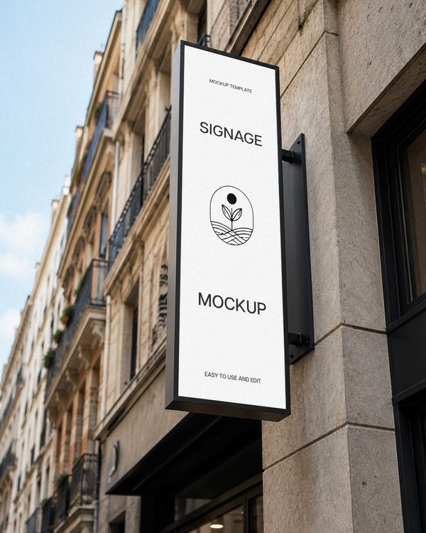 Vertical Facade Sign Mockup