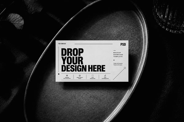 Business Card Mockup on Black Metal Tray