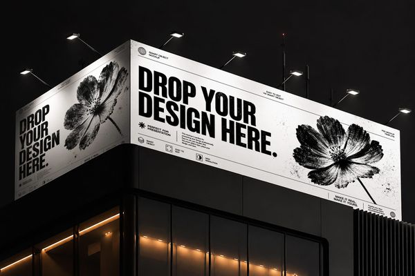 Corner Building Billboard Mockup at Night