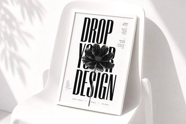 Poster Frame Mockup on White Chair