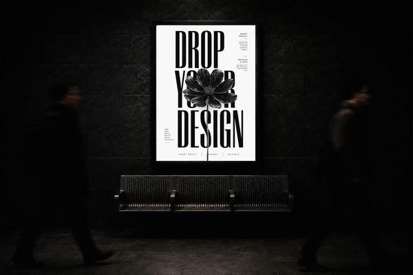Poster Frame Mockup with Bench and Blurred People