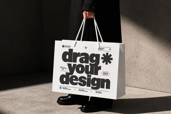 Shopping Paper Bag Mockup in Dark Concrete