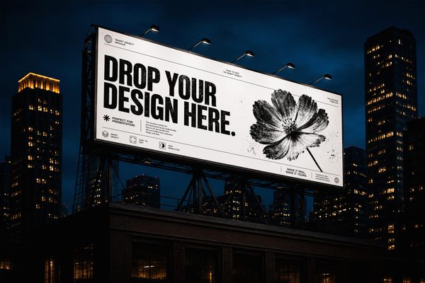 Urban Rooftop Billboard Mockup with City Night Skyline