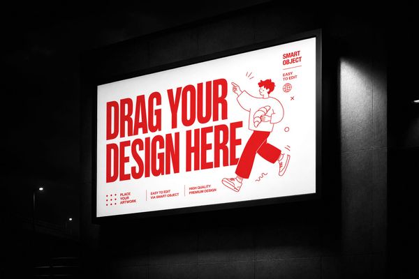 Outdoor Advertising Billboard Mockup on a Dark Wall at Night