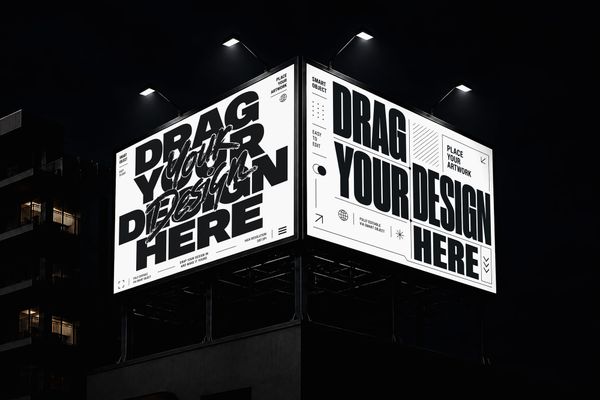 Double Sided Rooftop Billboard Mockup at Night