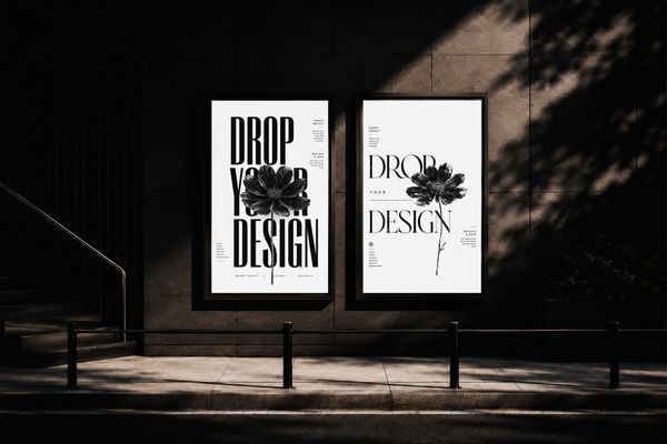 Dual Poster Frame Mockup on a Dark Urban Wall
