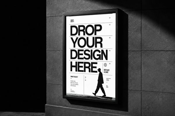 Vertical Poster Frame Mockup on a Dark Textured Wall
