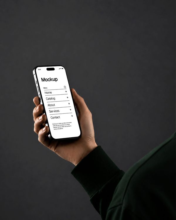 Dark Mode Smartphone UI Mockup Held by Male Model