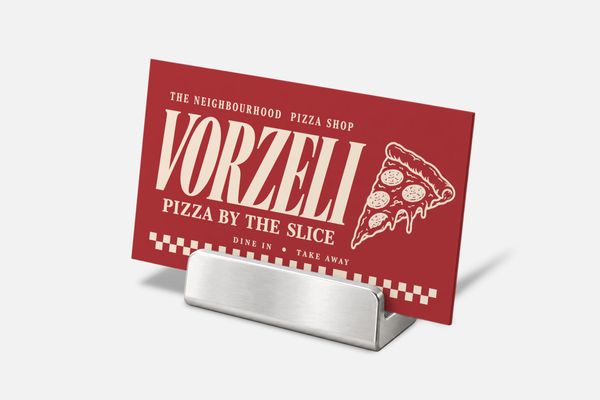 Business Card Mockup with Vintage Pizza Shop Branding