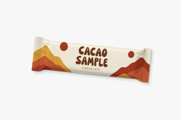 Chocolate Wrapper Mockup with Retro Cacao Branding