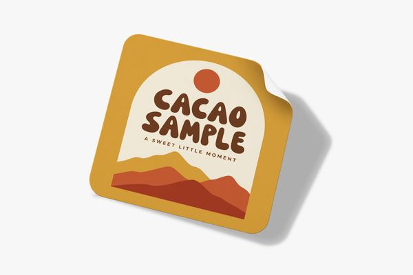 Sticker Mockup with Retro Cacao Chocolate Branding
