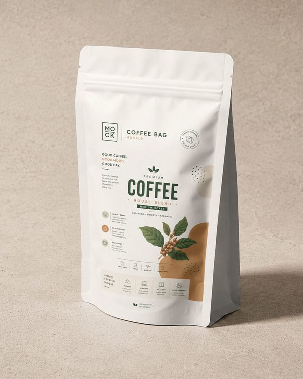 Premium Stand Up Coffee Pouch Packaging Mockup