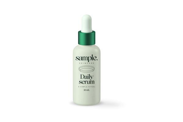 Minimalist Serum Bottle Mockup with Green Dropper Cap