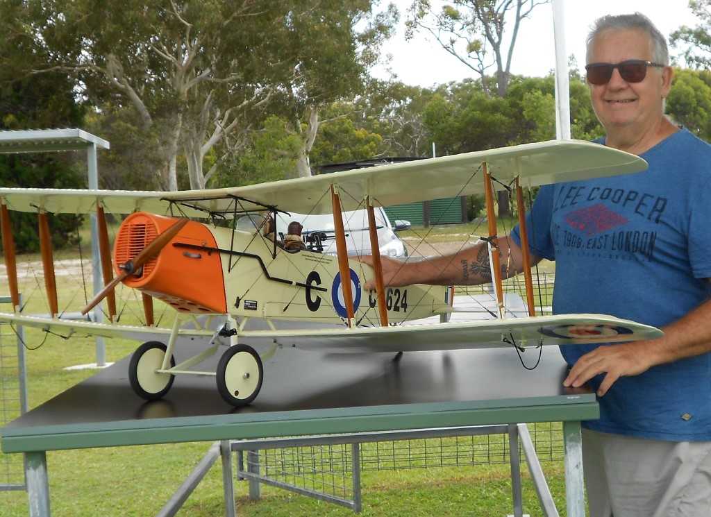 Dave Carkeek with Neil Low’s model Bristol F2B, which first flew in 1915 - the best British fighter to come out of World War