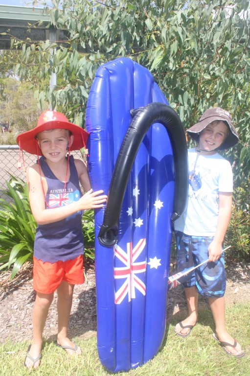 Wyatt and Levi dressed for Australia Day (snapped at the Tin Can Bay P-10 School concert)