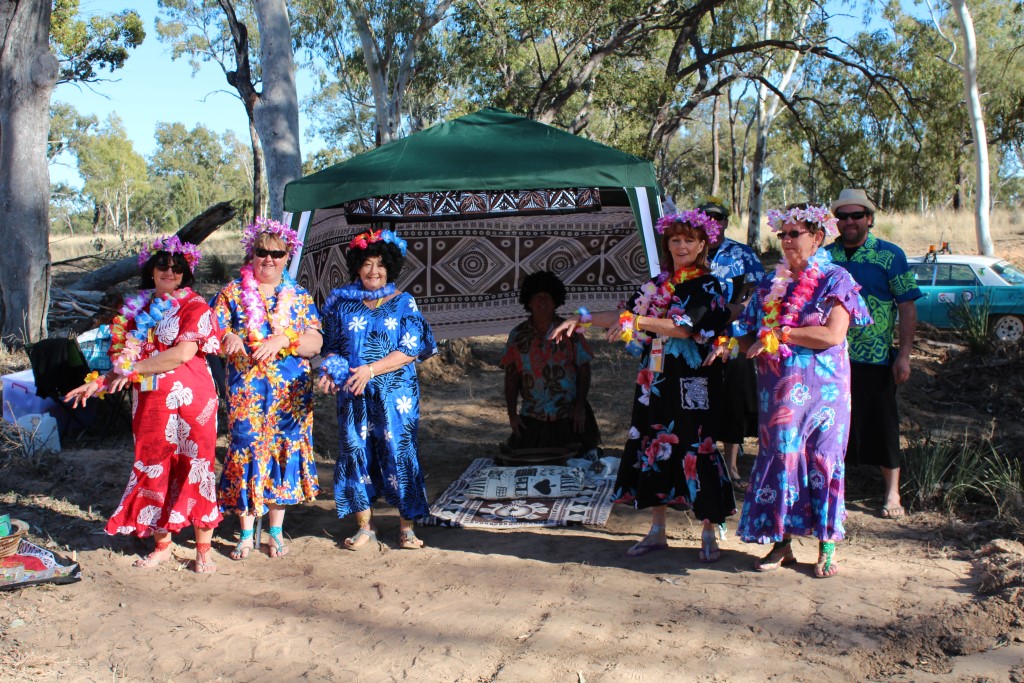 Rainbow Beach teams were responsible for a fun Fiji stop, Debra O'Donnell, Andrea Hayes and Maureen Mitchell demonstrate the hula dance (far left)