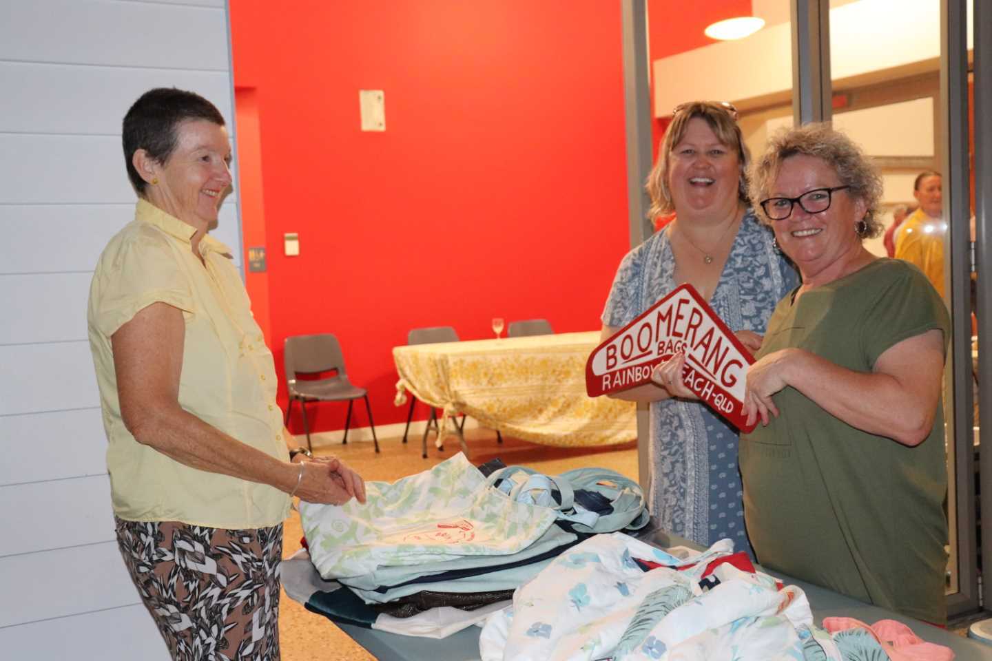 Maryann Vickers, Andrea Hayes and Barb Rees welcome you to Boomerang Bags (taken when they catered at the Festival of Small H