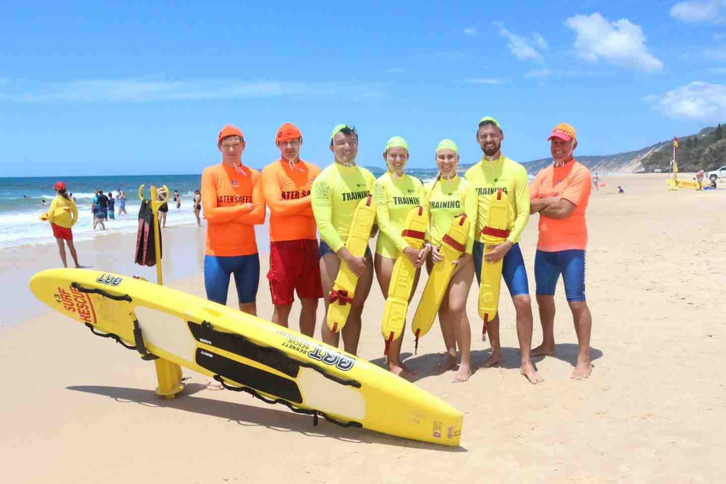 Members of the Brisbane Lifesaving Service helped out the local Rainbow Beach lifesavers last month while testing their skills in a new environment