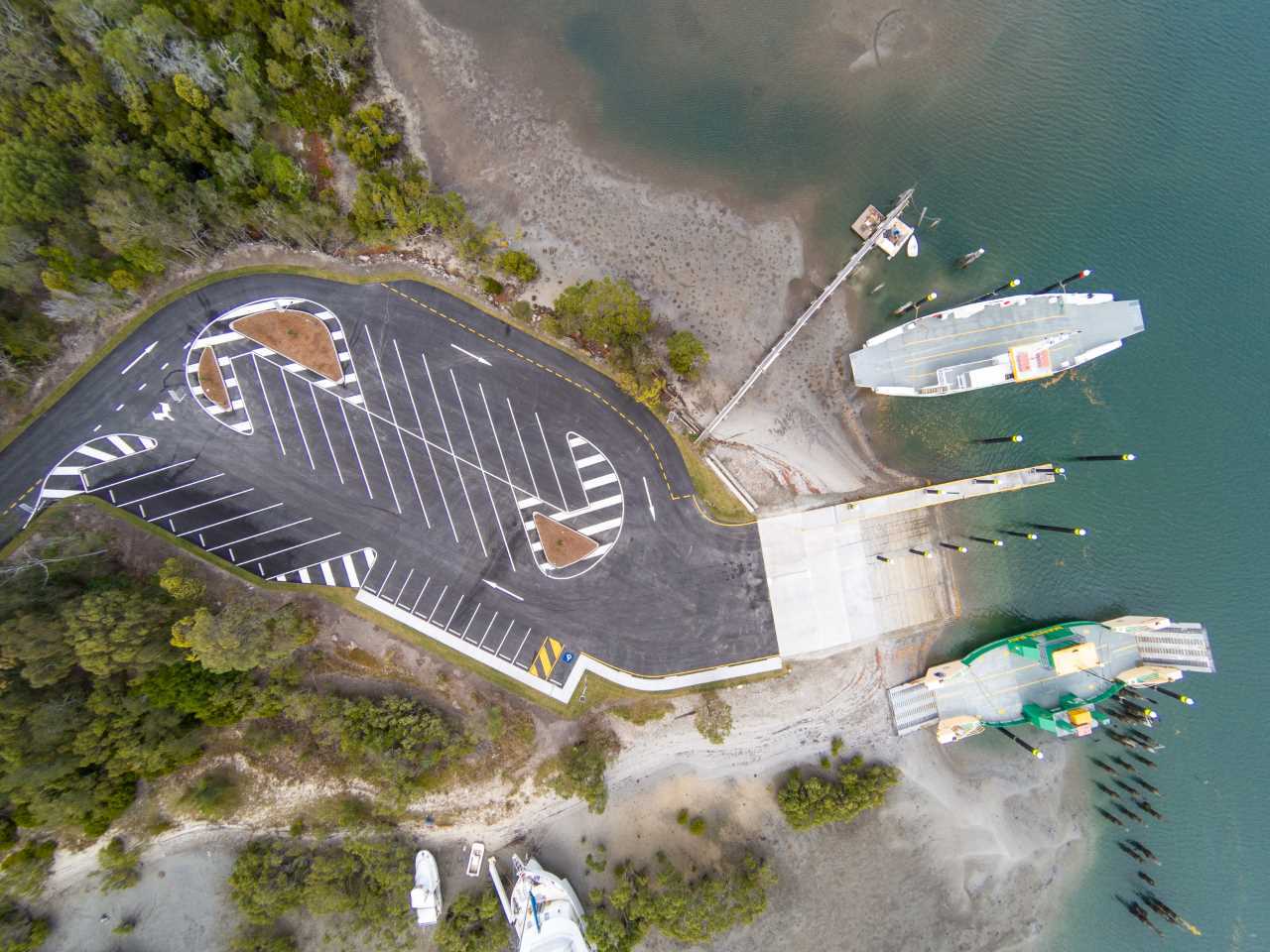Overhead view of the new $2 million boat ramp and car park at Bullock Point