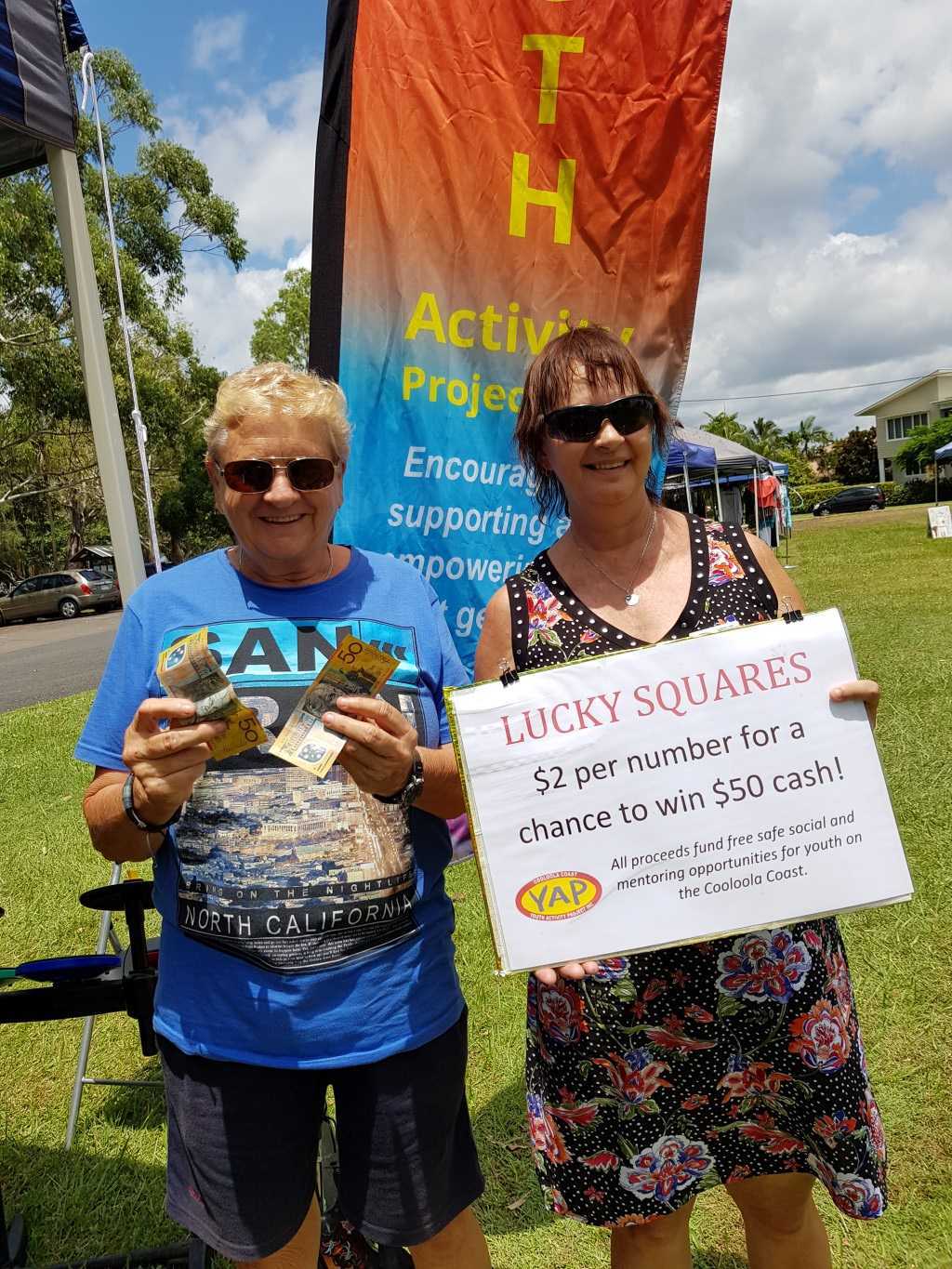 Grinning YAP winner Pam Smith with YAP volunteer Linda Meehan