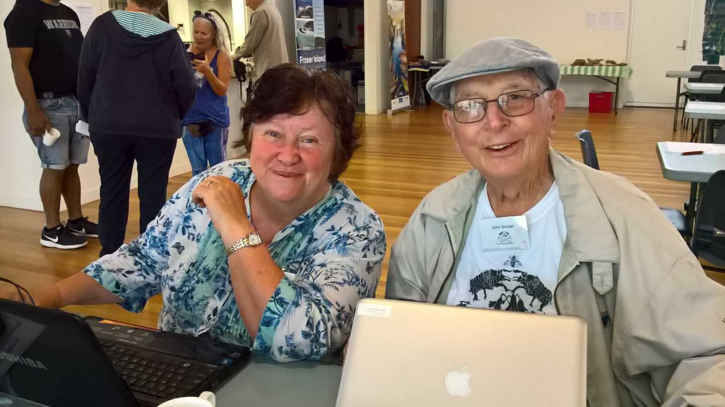 Artist Zela Bissett and John Sinclair from Fraser Island Defenders Organisation recording their discoveries at Cooloola BioBlitz in 2018. 