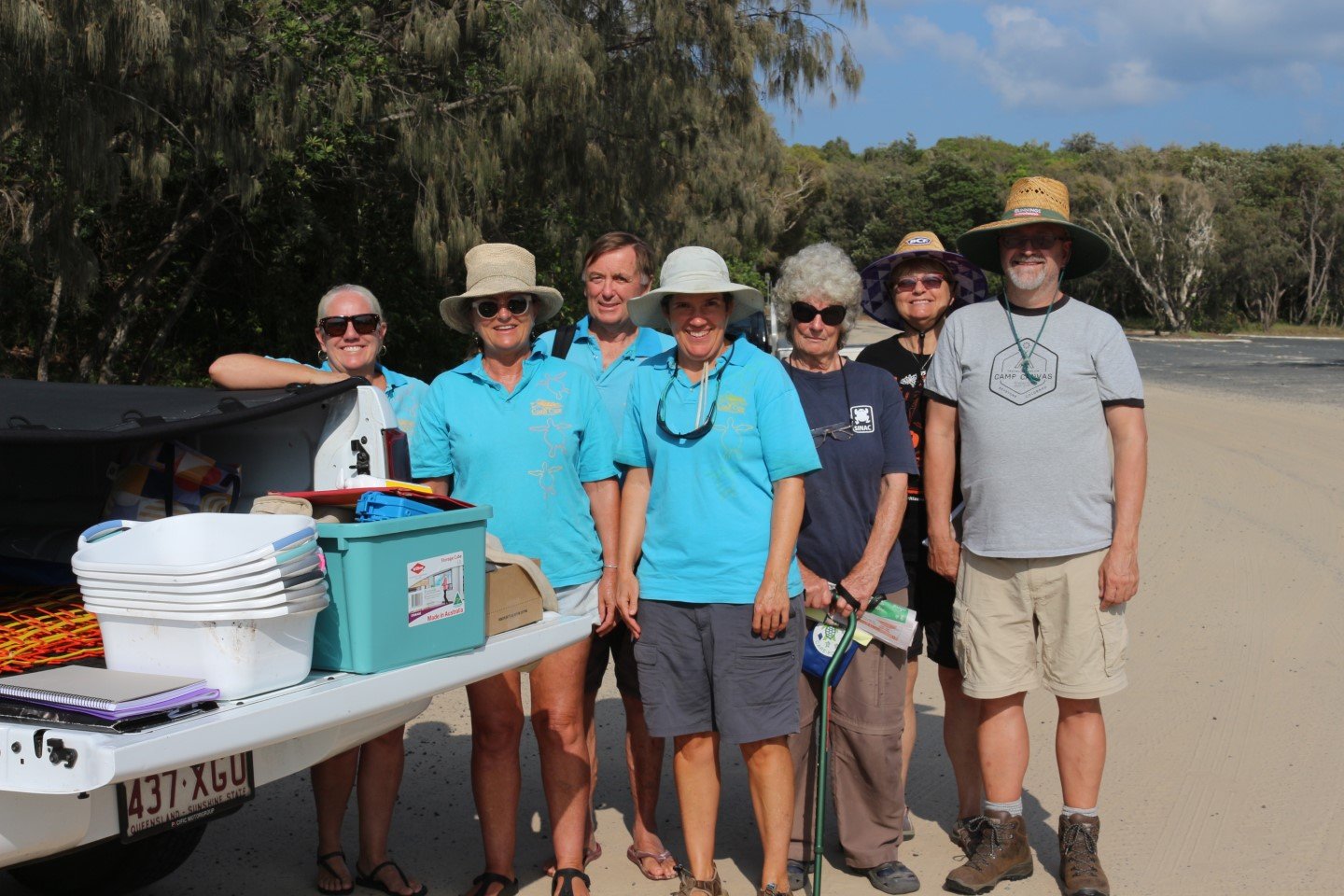 Coastcare Collaboration with Sherida Holford, Leigh Warneminde (President Coolum North Shore Coast Care), Colin Ingram (back), Susan Richards, Joan Burnett (Cooloola Coastcare's TurtleCare Project Leader), Dr. Lindy Orwin (Coordinator Cooloola Coastcare), Randy Orwin (President Cooloola Coastcare)