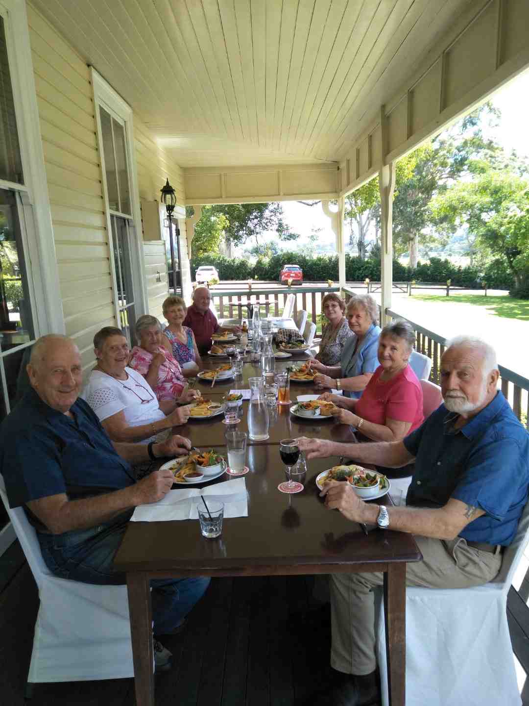 Over 60s members Ray and Lil Kahl, Barbra Gannon, Annette Collins, Doug Collins, Shaneen Baird, Pam Russell, Dorothy and Don Pascoe dine out at Gunabul Homestead in Gympie
