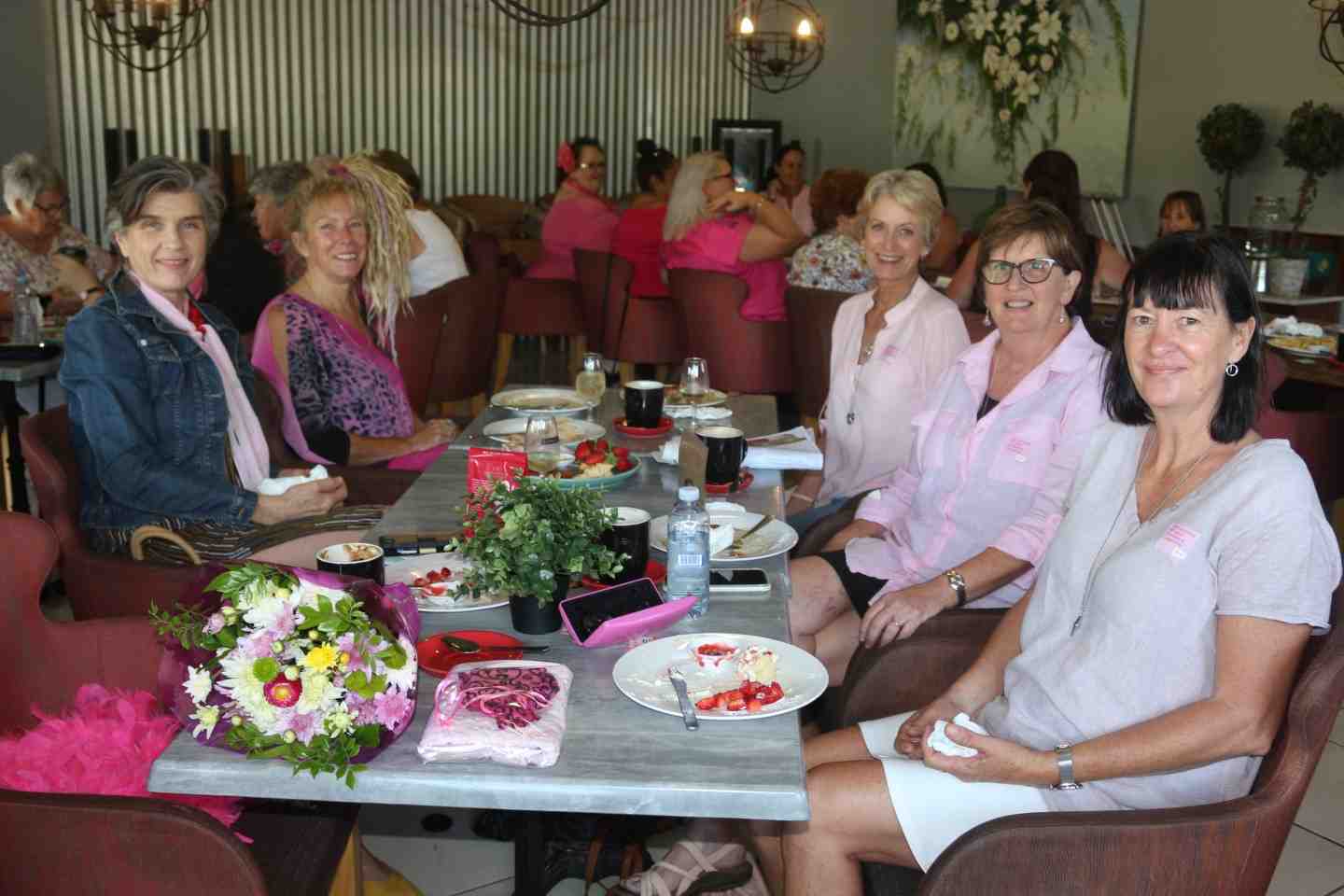 Enjoying Cooloola Berries and raising funds for the Cancer Council were Michelle Watson, Carole Lehmann, Cherie Mason, Therese Young and Kate White