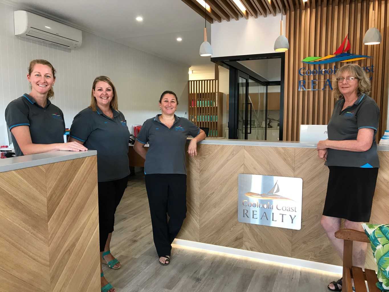 Cooloola Coast Realty team, Dee White, Katie Winzar, Kim McIlroy and Christine Druitt are enjoying their brand new office in the middle of town