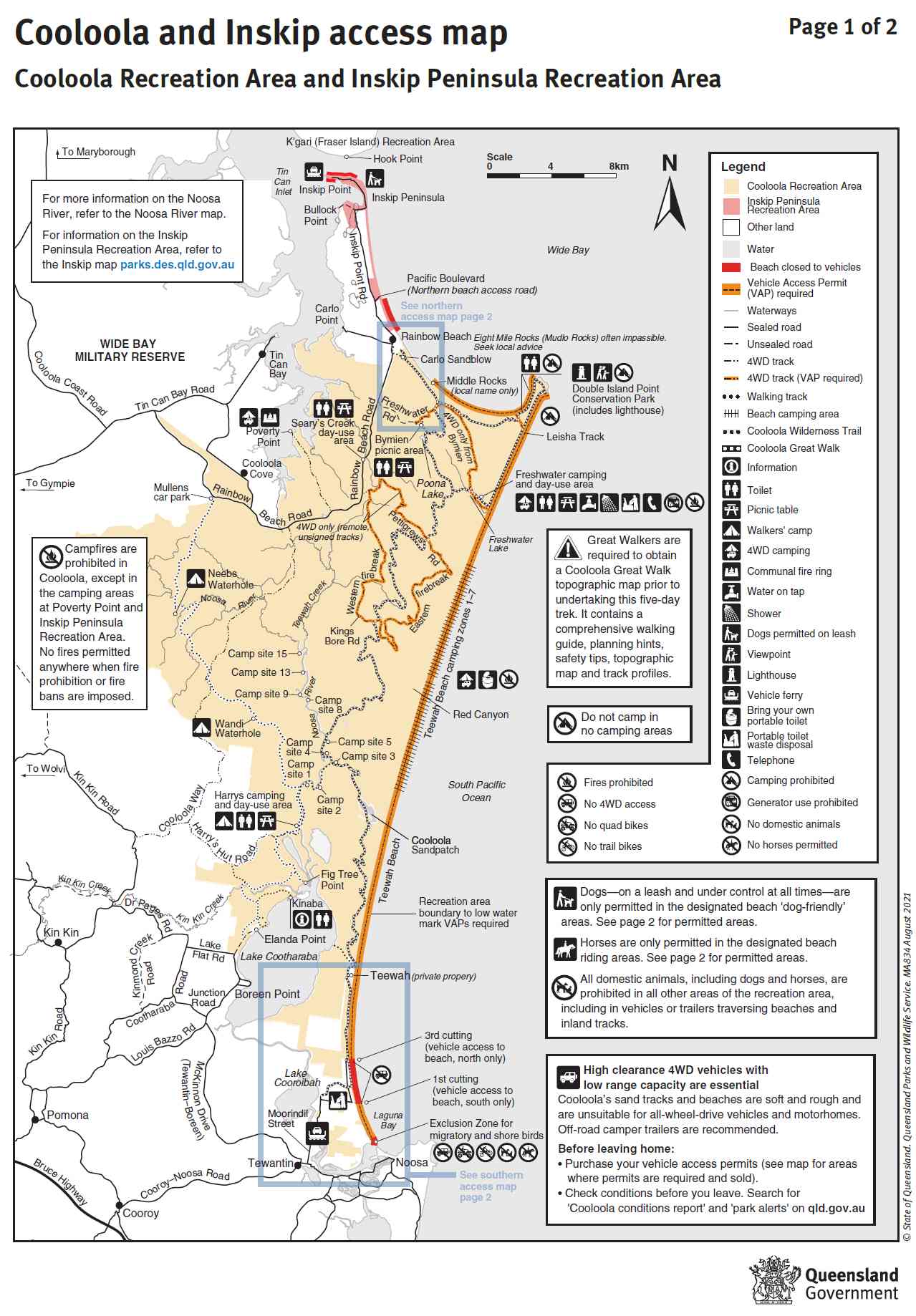 Cooloola and Inskip Access Map