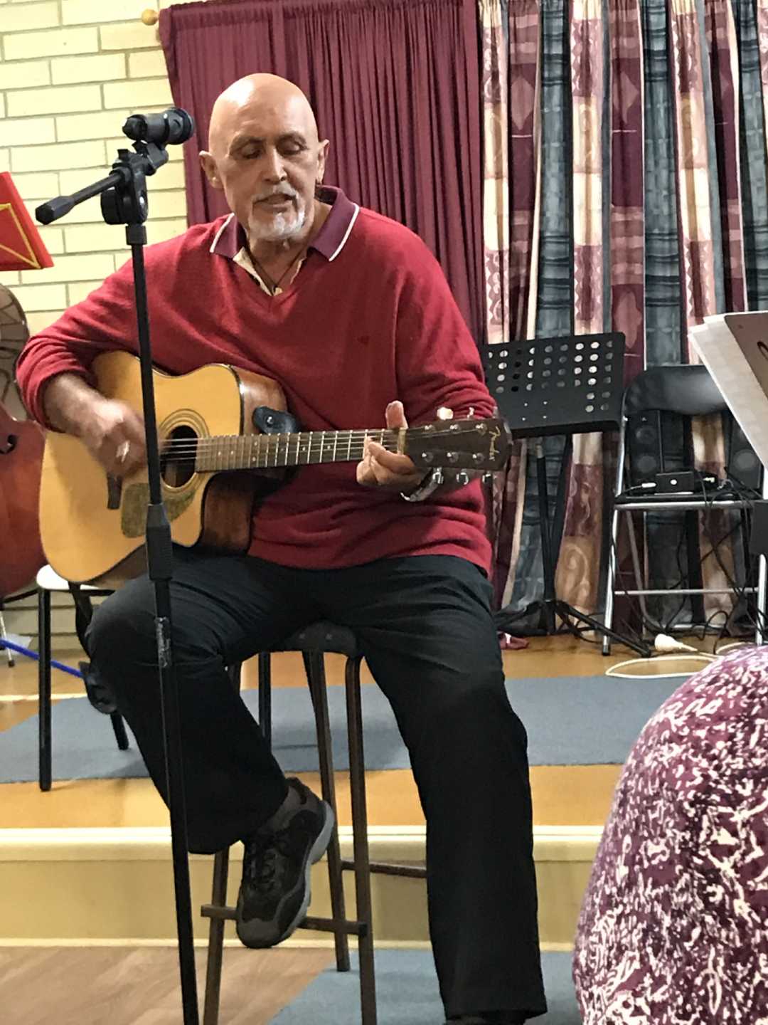 Laurence is new to the group, pictured performing an Hawaiian song