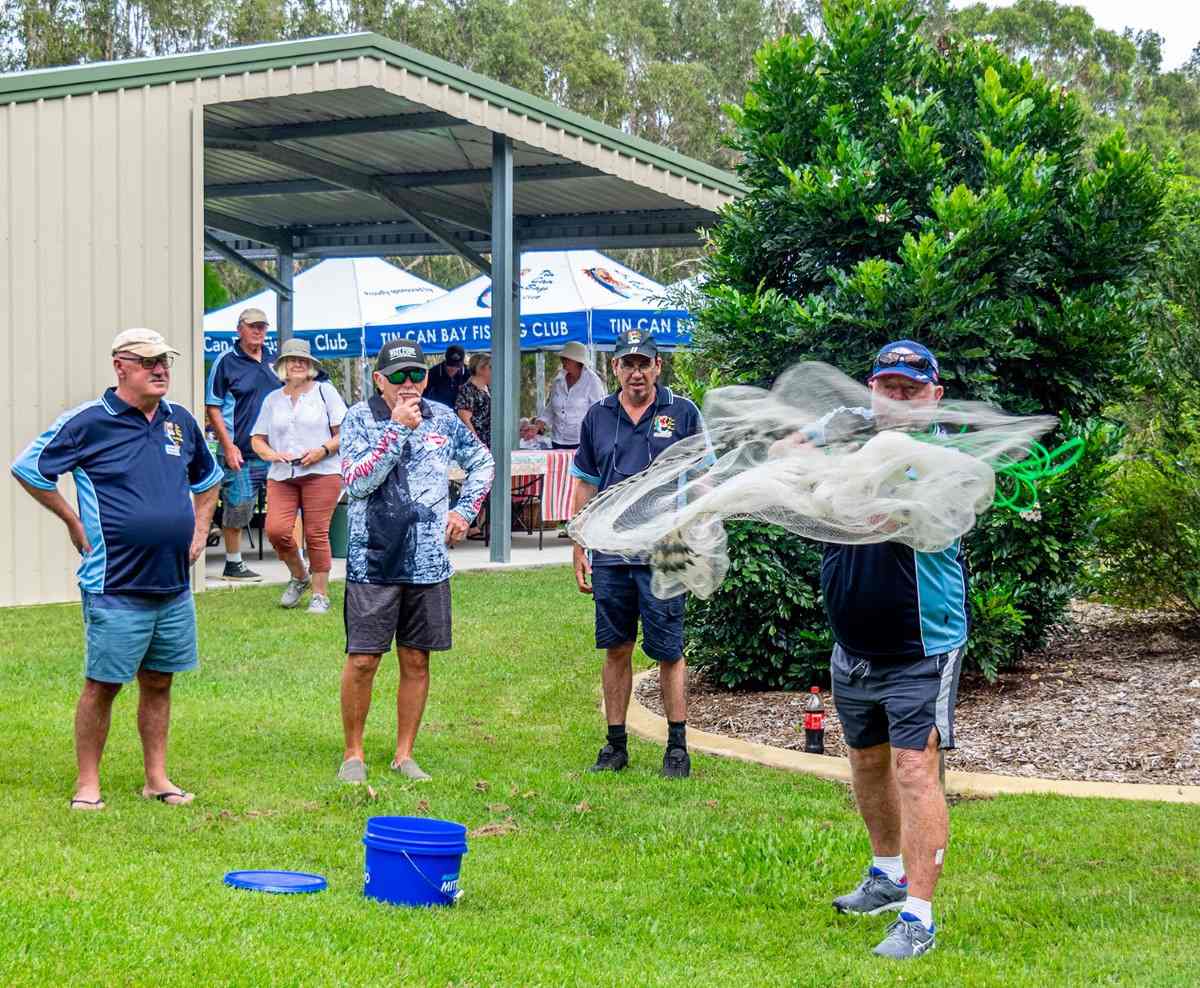 Cast net demonstration by John Blackman to fellow club members at a recent training day