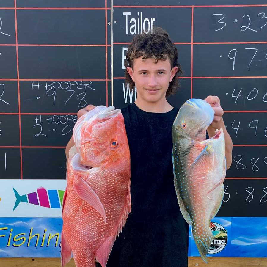 Cadet (Reef) entrant Luke Treloar with his double prize-winning Red Emperor and Tusk
