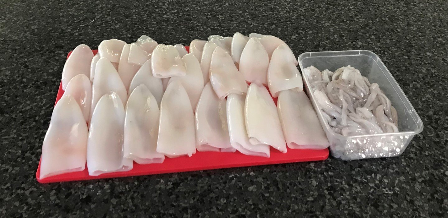 A nice meal of fresh squid caught locally by a Tin Can Bay Fishing Club member 