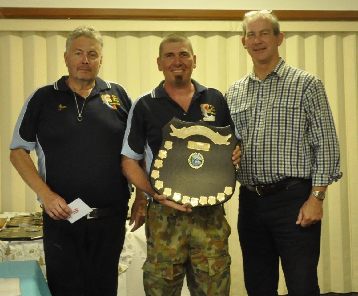 Marquis Chapman receiving his Champion award from Club President Jon Constable and Mayor Mick Curran.