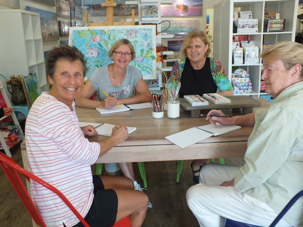 Ready for an arty workshop: Pat Barone, Chris Gudge, Leonie Kent and Heather Robertson