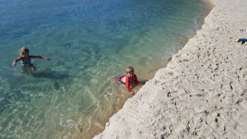 Locals Zahli and Baylin Mick play at Double Island Point Image Cassie Mick