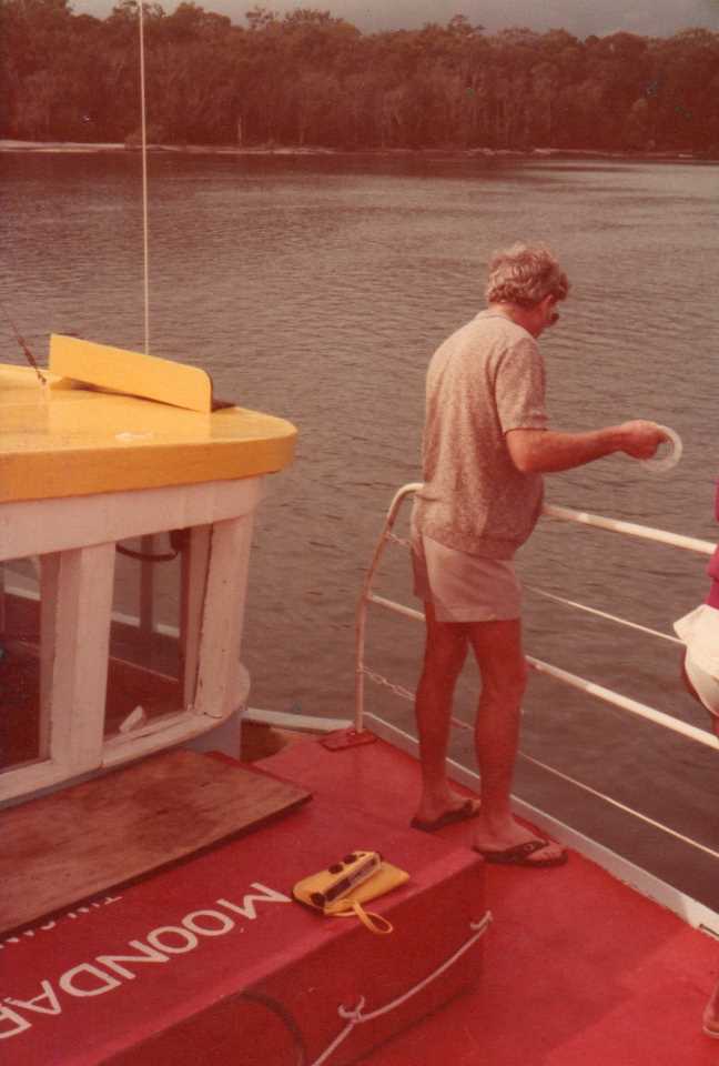 Ian Dean handline fishing on his boat the Moondarra - 1978
