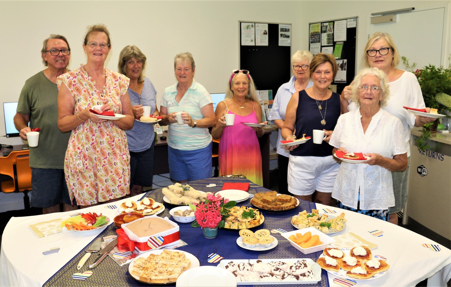 Library Lovers Day was held last month at the Rainbow Beach Library with a lot of work done to make it a lovely event by Caroline and Jenny. Pictured are Chris and Anne Thornton, Jenny Tanner, Gayle Young, Ze, Caroline Taylor, Maree Heron, Rose Mayes and Val Davidson.