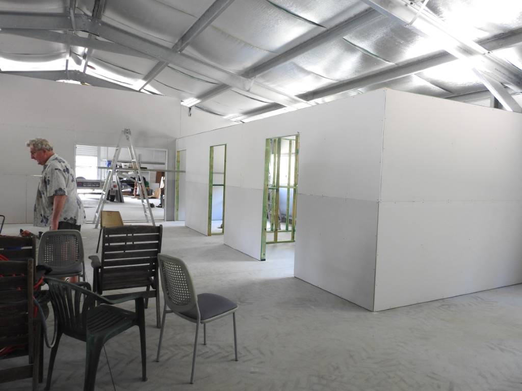 The internal fit-out work is underway at the Tin Can Bay Men’s Shed 