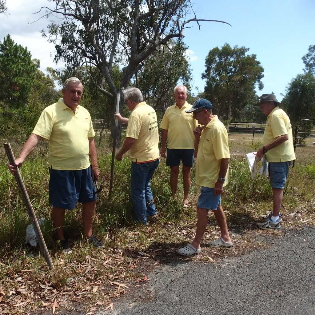 Brian Lindfield, Graham Langdown, Barry Obst, Brian Williams and Jamie Barnes on the allocated block of land for the Men's Shed