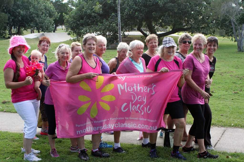 Jess Milne, baby Bonnie and the Zumba ladies get ready for the Mother’s Day Classic at Tin Can Bay!