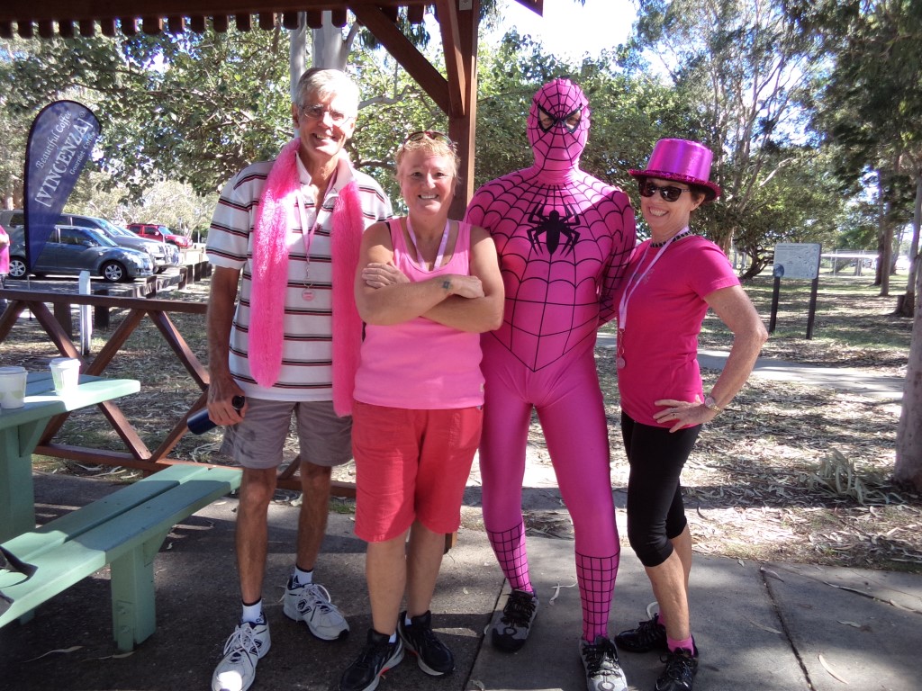 Ian Giesemann, Donna Small, Spider Man (aka Sid Smith) and Donna Hope Photo supplied