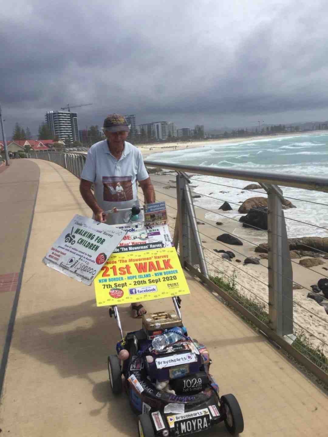 Claude ‘The Mowerman’ Harvey will be in Tin Can Bay and Rainbow Beach on October 25 meeting locals, raising awareness and money for Bravehearts