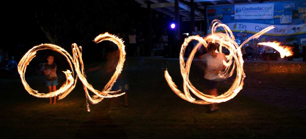 As well as fireworks at 9.30pm, the Rainbow Beach Fire Twirlers will show their stuff at the Tin Can Bay Foreshore New Year’s Eve Celebration