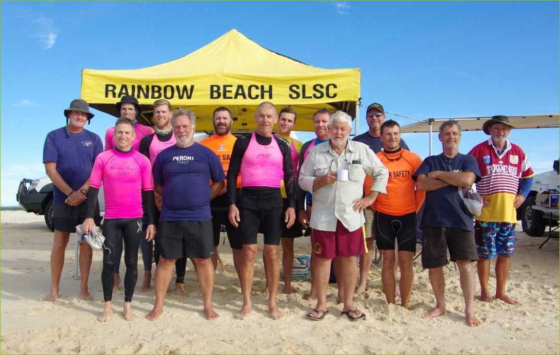 The whole crew on Day EIght - Brad Hethorn, Mike Brantz, Marty Baldry, Tasman McClintock, Ron Organ, Shane Handy, Mark Perry, Alex Wilson, Kim McCarthy, John Lister, George Hendy, Anton Klekar, Garry Hewitt and Wayne Hewitt were glad to be back at Inskip Point