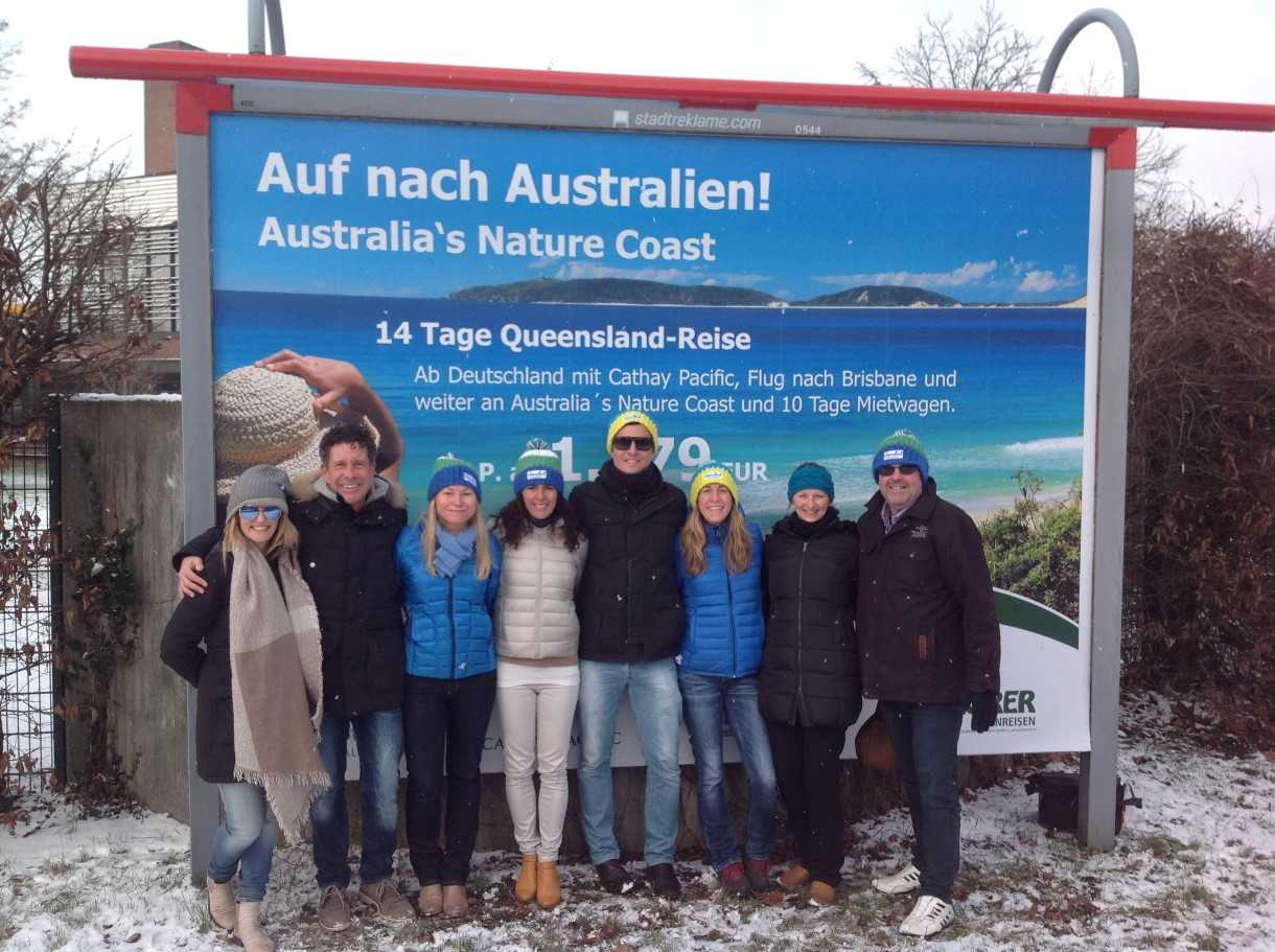 The hero image of Double Island Point is selling a sunny message in the thick of snow to German commuters 